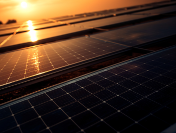 Painéis Solares no Por do Sol